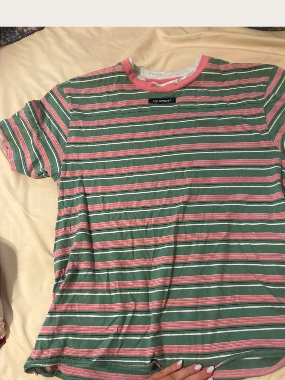 Striped Short Sleeve Tee in Green & Pink